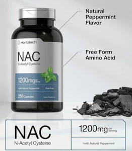 Horbäach NAC N-Acetyl Cysteine Supplement 1200mg | 250 Capsules | with Natural - Picture 1 of 5