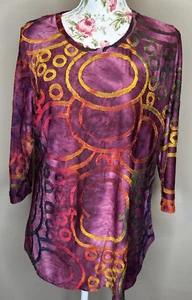 Calessa Top Womens Sz M Purple Rainbow Burnout Hippie Boho Design 3/4 Sleeve - Picture 1 of 7
