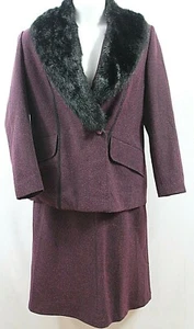 Mary McFadden aubergine lila Rock Jacke Anzug abnehmbar schwarz Kunstfell neu ohne Etikett 12 - Bild 1 von 12