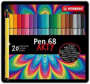 Premium Fibre-Tip Pen - STABILO Pen 68 - ARTY - Tin of 20 - Assorted Colours