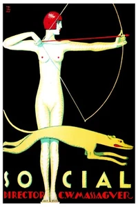 12551. Deko Poster. Vintage Zimmer Wand Inneneinrichtung. Rothaarige Artemis & Hund - Bild 1 von 1