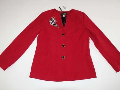 Chaqueta Blazer Bob Mackie Para Mujer Caballo de Mar 3 Botones Pequeña Nueva con Etiquetas Rojo Traje Abrigo Foto 1 de 4