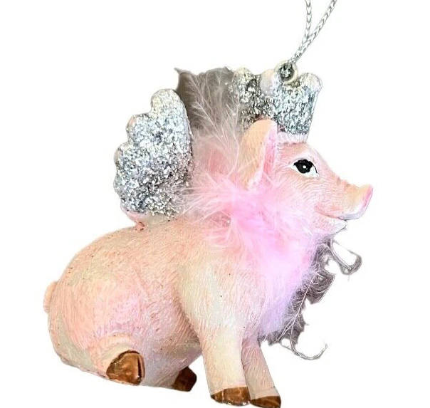 Adorno de cerdo ángel - Resina cuando los cerdos vuelan hada princesa ping boa animal vestido Foto 1 de 4