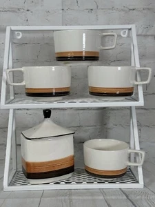 Imperial Stoneware Fantasy Sugar Dish 4 Coffee/Tea Cups - Picture 1 of 13