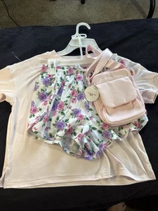 Mädchen Größe 10 (M) 3-teiliges Set von Yogalicious Shirt Shorts und Handtasche - Bild 1 von 11