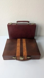 2 estuches de viaje vintage de cuero de backgammon 11x7,5 y 10,5x7 faltan pocas piezas - Imagen 1 de 24