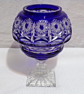 Vintage Rare Bohemian Czech Cobalt Blue Cut To Clear 10" Crystal Vase - Picture 1 of 5