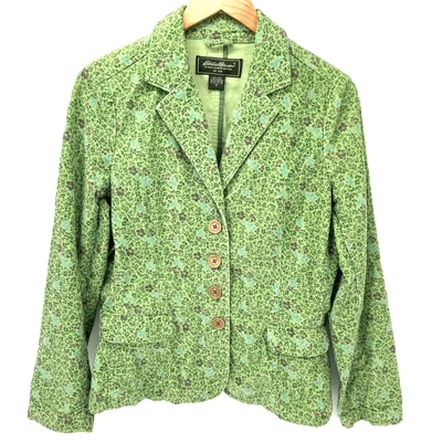 Blazer Eddie Bauer Mujer 10 Pana Verde Floral Chaqueta Abotonada Clásico Foto 1 de 4