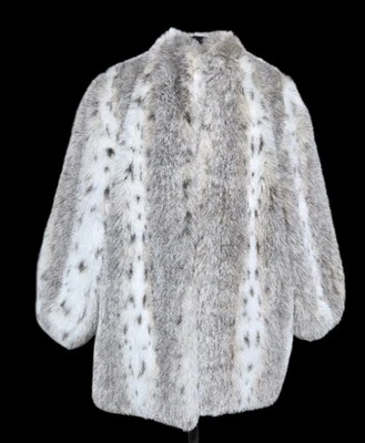 Casaco de pele sintética JORDACHE anos 1980 leopardo da neve com forro de cetim - Imagem 1 de 4