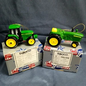 2 NIOB Enesco John Deere Green Yellow Tractor Christmas Tree Ornaments 2000 - Picture 1 of 9