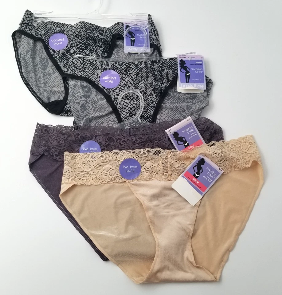 De colección. 4 pares de bragas de bikini de aspecto invisible Barely There 2 cordones talla M/6 Foto 1 de 4