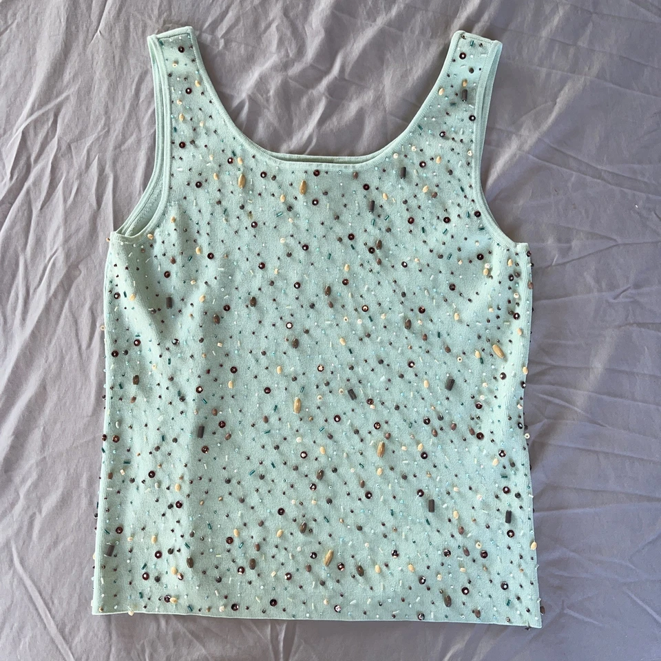 Vintage Due Per Due Teal Beaded Women’s Tank Size XL - Image 1 of 4