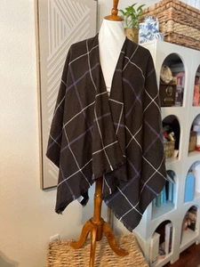 Uniqlo Womens Brown Plaid Blanket Poncho One Size Fall Cold Wrap Old Money - Picture 1 of 7