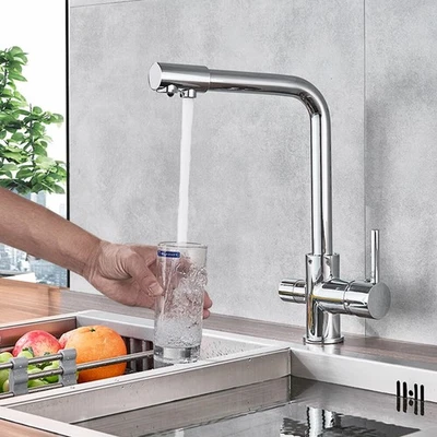Chrome 3 Way Filter Kitchen Sink Mixer Tap 360° Spout Pure Water Dual Level Tap - Image 1 of 4