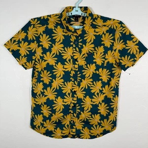 RVCA Shirt Mens Large Blue Yellow Button Up Short Sleeve Beach Surf Skate Floral - Picture 1 of 8