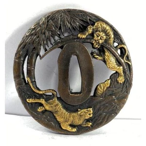 Tsuba Samurai Schwertwächter Katana Klinge Tiger japanische antike Kunst aus Japan - Bild 1 von 4