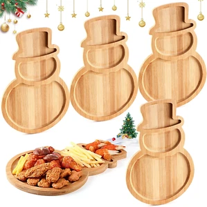 4 Pcs Christmas Bamboo Serving Platter 15 X 9.8 Inch Reusable Bamboo Plates Wood - Picture 1 of 6