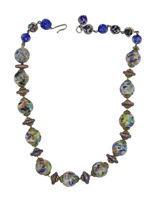 COLLAR DE CUENTAS BRILLANTES AVENTURINA AZUL COBALTO VIDRIO MOTEADO MURANO ITALIANO DE COLECCIÓN Foto 1 de 4
