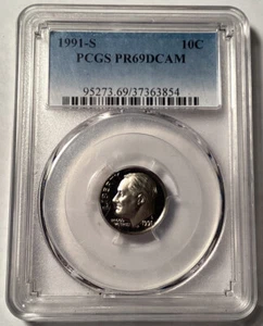 1991 S Roosevelt Dime, PCGS PR69 DCAM - Picture 1 of 2