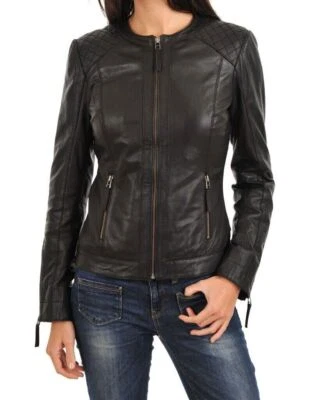 BASIC New Women's Round Neck Jacket 100% Real Lambskin Stylish Slim Fit jacket - Image 1 of 4