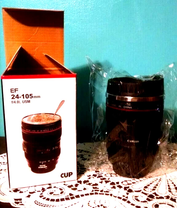 Stainless Coffee Travel Mug Camera Lens NIB New in Box Thermos w lid EF 24-105mm - Image 1 of 1