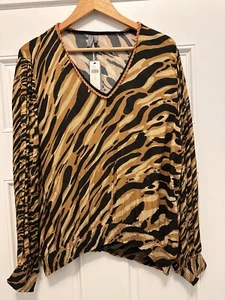 Anthropologie Neu mit Etikett Blank London Stephanie Zebrastreifen Top schwarz Größe L - Bild 1 von 7