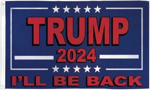 Bandera de polietileno Trump I'll Be Back 3x5 pies 2024 banderas de campaña política presidencial - Imagen 1 de 3