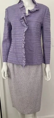 Lafayette 148 фиолетовый кожи и льна в полоску куртка и твидовая юбка костюм размер 8 - Изображение 1 из 4