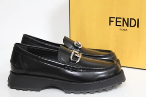 New sz 9 / 8 FENDI O'Lock FF Logo Black Leather Loafers Men Shoes - Picture 1 of 11