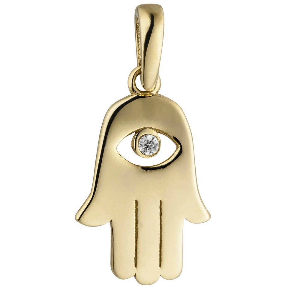 Anhänger magisches Symbol Hand der Fatima mit Auge Zirkonia 333 Gold Gelbgold - Bild 1 von 1