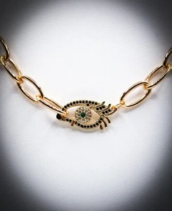 Gold Tone Chain Necklace Featuring a Sparkly Crystal Eye - Picture 1 of 2