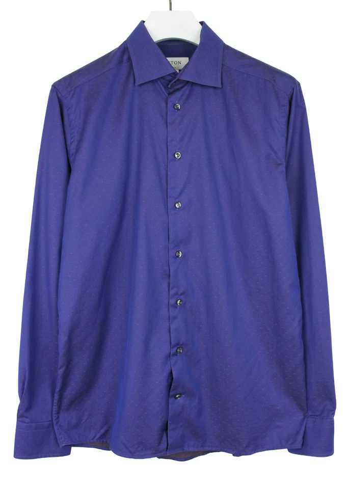 Camicia Formale Slim ETON Cambridge Uomo LARGE Colletto Allargato Fantasia Viola - Immagine 1 di 4