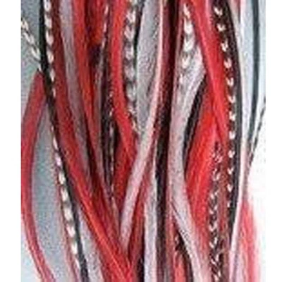 8-11 inch Red, Black, White, Grizzly 100% Real Hair 5 Feather Extensions bonded - Image 1 of 4