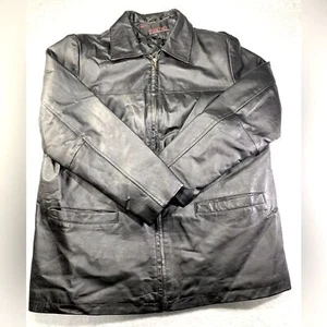 Phase Two Herren Vintage Jacke Schwarz Ledermantel Gr. XL - Bild 1 von 5