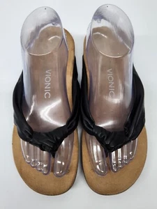 VIONIC Rest Pippa Womens Size 8M Black Leather Knotted Toe Post Thong Sandals  - Picture 1 of 9
