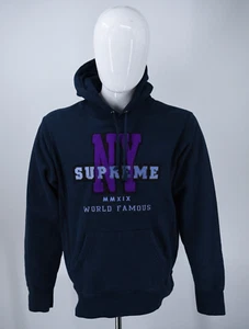 Supreme NY Hoodie Navy/Purple Hooded Sweatshirt FW19 Mens Hoodie Size Medium - Picture 1 of 17