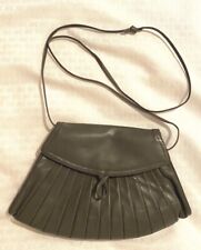 VINTAGE SHARIF Womens Gray Ridged Leather Small Shoulder Purse-Made in USA