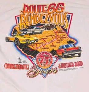 Route 66 2001 Diamond Jubilee 75 Anniv Classic Cars White T-shirt Mens XL - Picture 1 of 6