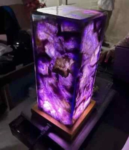 5"x5"x7" Amethyst Stone Lamp Crystal Nightstand Lamp For Bedroom Interior Decors - Picture 1 of 7