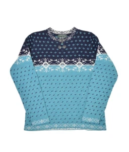 Woolrich Sweater Womens L Petite Blue Wool Crewneck Fair Isle Snowflake Birdseye - Picture 1 of 6