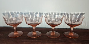 Pink Depression Glass Wine Glasses Set of 4 Paneled 3 1/4" D x 3 1/2 in. H - Picture 1 of 7