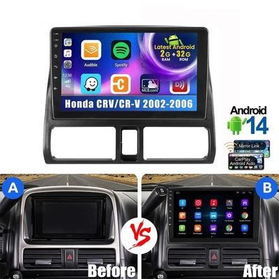 For 2002-2006 Honda CR-V CRV Android14 Carplay Car Stereo Radio GPS Navi WIFI BT - Image 1 of 4