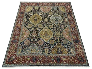 8x10 Hand Knotted Navy Blue and Red Traditionalt Style Heriz Antique Wool Rug - Picture 1 of 10