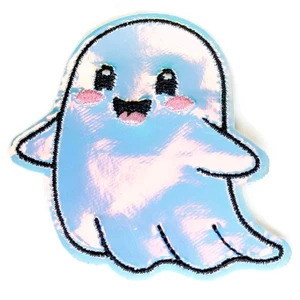 Holographic Cute Ghost Patch Glow In The Dark Embroidered Iron On - Picture 1 of 2