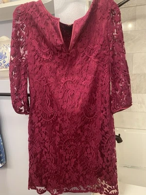 Vestido ADRIANNA PAPELL Borgoña/Rojo Encaje Noche Formal Manga Corta 3/4 Talla 12 Foto 1 de 4
