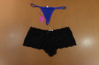 Panty AvidLove Mujer Talla Grande Azul Tanga Negro Encaje Boyshort 2 Piezas Nuevo con Etiquetas Foto 1 de 4