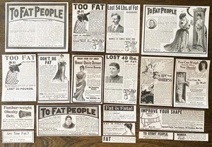 OBESIDAD-DEMASIADO GRASA Píldoras Cinturón Jabón Dieta Quack Curas para Pérdida de Peso c1900s Imprimir Anuncio Lote - Imagen 1 de 9