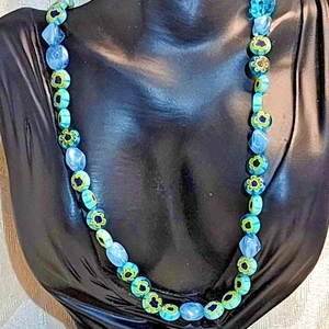 Vintage 90s Colorful Beaded Glass & Stones Necklace - Picture 1 of 12