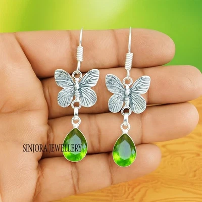 Peridot Gemstone 925 sterling silver handmade Dangle Drop Earrings 2.30" - Image 1 of 3