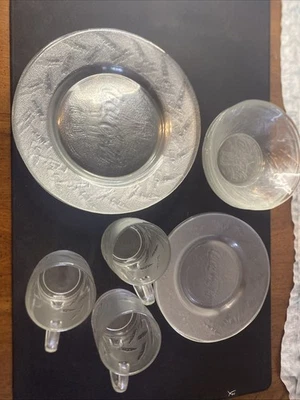 Coca-Cola 15Pc Vintage Glass Embossed Plates/Mugs (4 Dinner, 4 Lunch, 4 Bowls) - Image 1 of 4